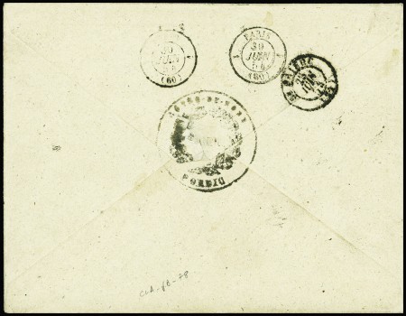 N°15, 25c bleu, 2 pièces, obl PC 2542 (Pordic) sur lettre pour Paris avec au verso transit St brique (30 juin 54 - dernier jour de tarif). TB