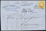 N°31, 40c orange, obl linéaire "Francia di mare" (Salles n°659 - ind 20) sur lettre de Marseille pour Catane. TB