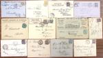 36 lettres et cartes postales affranchies au type Sage et destinées à l'étranger dont 4 recommandées (1 pour le Danemark au 8ème échelon de poids)