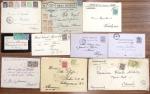 36 lettres et cartes postales affranchies au type Sage et destinées à l'étranger dont 4 recommandées (1 pour le Danemark au 8ème échelon de poids)