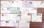 36 lettres et cartes postales affranchies au type Sage et destinées à l'étranger dont 4 recommandées (1 pour le Danemark au 8ème échelon de poids)