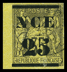N°4 25 s 35c violet-noir sur jaune, surcharge NCE étroite,