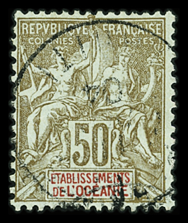 N°20 50c bistre sur azur, obl., TB