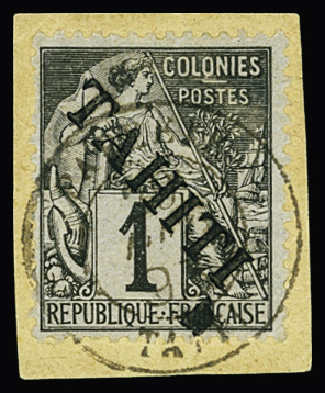 N°7 1c noir s. azuré, sur fragment, obl., TB. Signé