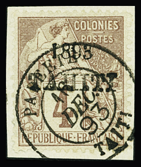 N°21 4c lilas-brun s. gris,  sur fragment, obl. TB.