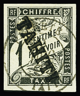 TAXE N°1 1c noir, obl., TB. Signé A.Brun