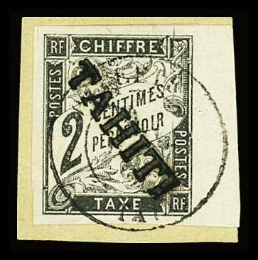 TAXE N°2 2c noir,  obl obl bdf. sur fragment, TB. Signé