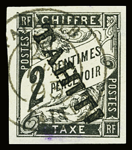 TAXE N°2 2c noir, obl., léger clair sinon TB