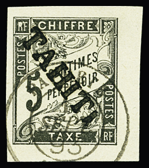 TAXE N°5 5c noir, obl avec bdf., TB. Signé A. Brun