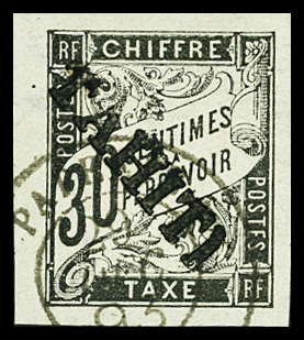 TAXE N°9 30c noir, obl avec bdf., TB. d'aspect