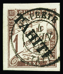 TAXE N°12 1f marron, obl., TB. Signé Calves