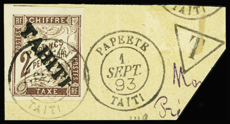 TAXE N°13 2f marron, sur fragment, obl., TTB