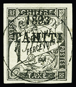 TAXE N°14 1c noir, obl., TB. Signé A. Brun