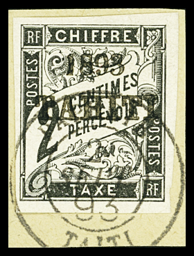 TAXE N°15 2c noir, obl sur fragment, TB