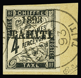 TAXE N°17 4c noir, obl. sur fragment, TTB. Signé Calves