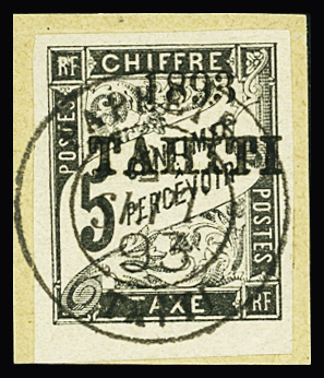 TAXE N°18 5c noir, obl. plein centre, sur fragment