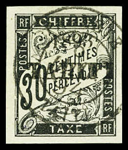 TAXE N°22 30c noir, obl., TB. (léger clair) Signé Calves