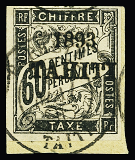 TAXE N°24 60c noir, sur fragment, obl., TB. Signé Calves