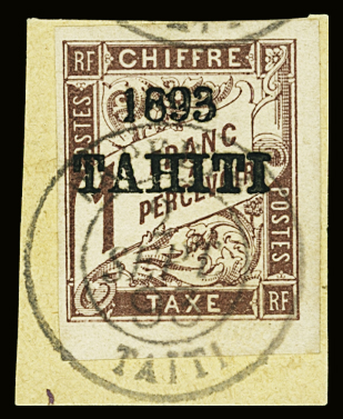 TAXE N°25 1f marron sur fragment, obl., TB