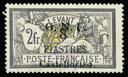 N°25A 8pi s. 2f violet et jaune, obl. sur fragment,