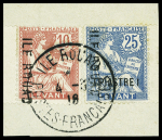 N°1a/3a surcharge de haut en bas sur fragments, obl.,