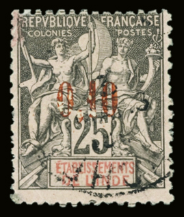 N°21 0,10 sur 25c noir sur rose, obl., TB