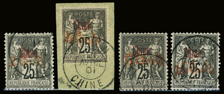 N°19/22 25c noir et rose surchargés 2, 4, 6, 16c, obl.,