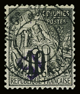 N°3a 15 s. 10c noir sur lilas, variété surcharge renversée,