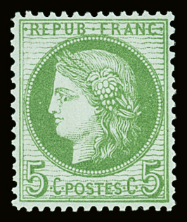 N°53 5c vert-jaune s. azuré, neuf **, TTB. Signé Calves