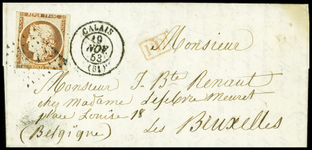 N°5 40c orange, touché, obl. PC sur lettre de Calais,
