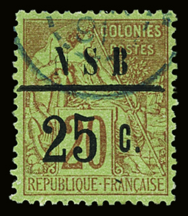 N°10 25 s. 20c brique s. vert, obl., TB. Signé Calves