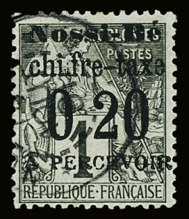 TAXE N°1 20c s. 1c noir s. azuré, obl., TB. Signé Calves