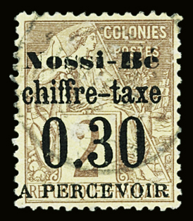 Taxe N°2 30c s. 2c lilas brun s. paille, obl., TB.