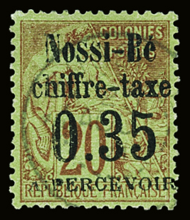 Taxe N°5 35c s.20c brique s. vert, obl., TB. Signé