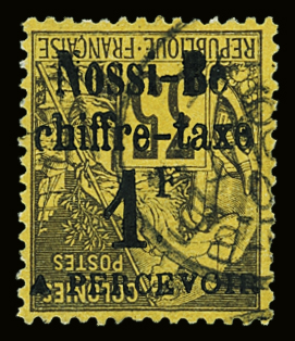 Taxe N°6a 1f s. 35c violet noir s. jaune orange, variété