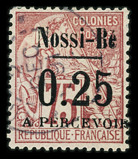 Taxe N°17 25c s. 75c rose, obl., TB.