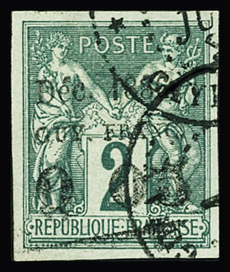 N°1b 0,05 s. 2c vert de 1877, variété sans le f, obl.,