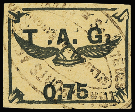 POSTE AERIENNE N°3 75c noir s. saumon, obl., TB. Signé