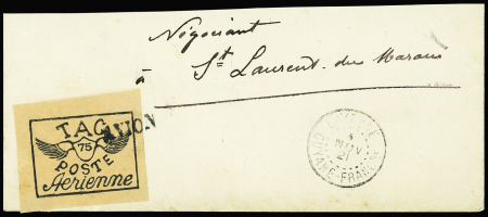 POSTE AERIENNE N°8 75c noir s. saumon, sur lettre pour