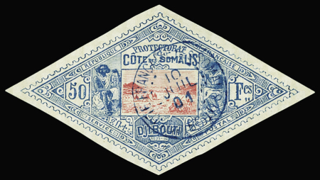 N°21 50f bleu et rose, obl., TB. Signé Scheller