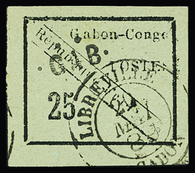 N°15 25c noir s. vert, obl., TB.