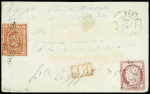N°57 obl. Etoile 15 s. Env., càd R. Bonaparte 7/12/71, MIXTE avec 1p. rouge d'EGYPTE, arr. ALEXANDRIE 16/12 et cachet partiel POSTE (EGIZIANE), TB
