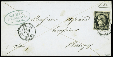 N°3 20c noir sur jaune, obl. càd T1502 (B) PARIS (B) 4 JANV 49 s. LSC, càd répété à côté, TB
