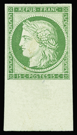 N°2e 15c vert vif clair, REIMPRESSION, bdf, quasi **, TB