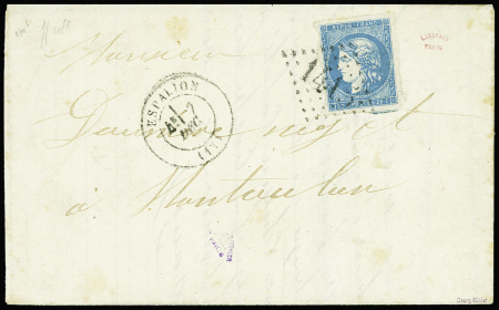 N°44B 20c bleu, T I, R II, obl. GC 1415 s. LAC, càd T17 ESPALION 7/12/70, TB