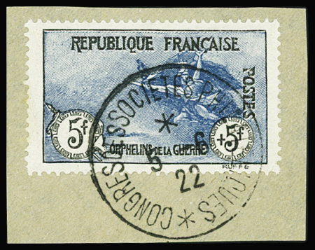 N°155 1ère série Orphelins, 5f + 5f noir et bleu obl. càd Congrès des Sociétés Philatéliques 5/6/22 s. fragt, TTB