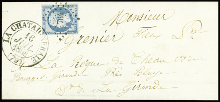 N°14A 20c bleu, T I, obl. PC 764 s. LSC, càd T13 LA CHATAIGNERAIE 16/7/54, combinaison Superbe