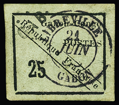 N°15 25c noir sur vert, obl. LIBREVILLE 21/6/(89), clairs, aspect TB