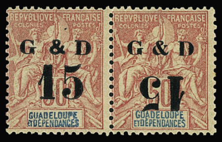 N°47Db 15 sur 50c. rose, Type e, 15 renversé tenant à N°47A, neuf *, TB. Signé A.Brun