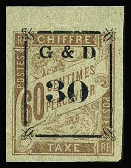 N°13c 30 sur 60c brun sur chamois, D délié, petit bdf, neuf *, TB. Signé Scheller